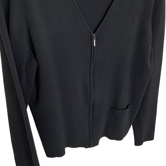 Eileen Fisher Black Ribbed Zip Front Cardigan, L - Picture 3 of 7